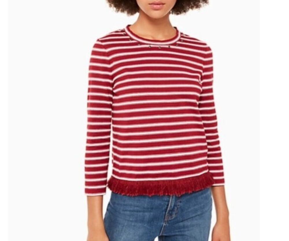 Kate Spade Striped Fringe Knot Top Red /White Size XS Cotton Sweater Women